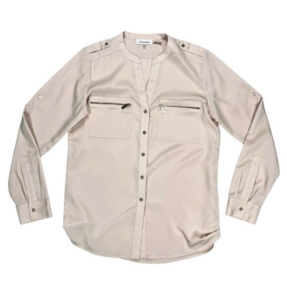 Calvin‎ Klein Shirt Womens S Pink Long Sleeve V-Neck Lightweight Pullover Blouse